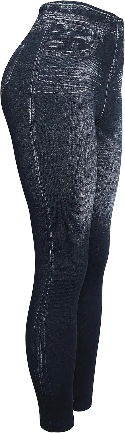 KMystic Women's Denim Print Fake Jeans Leggings