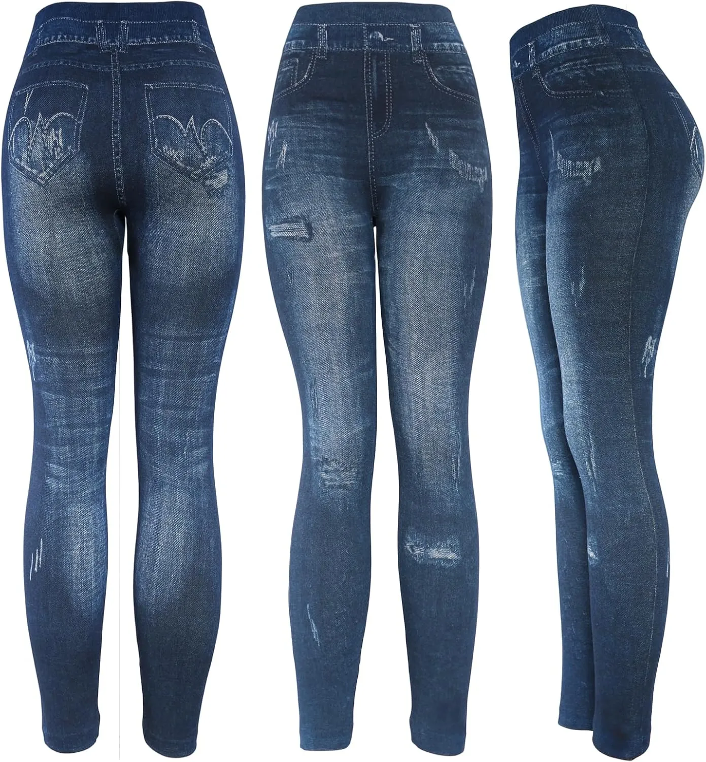 KMystic Women's Denim Print Fake Jeans Leggings
