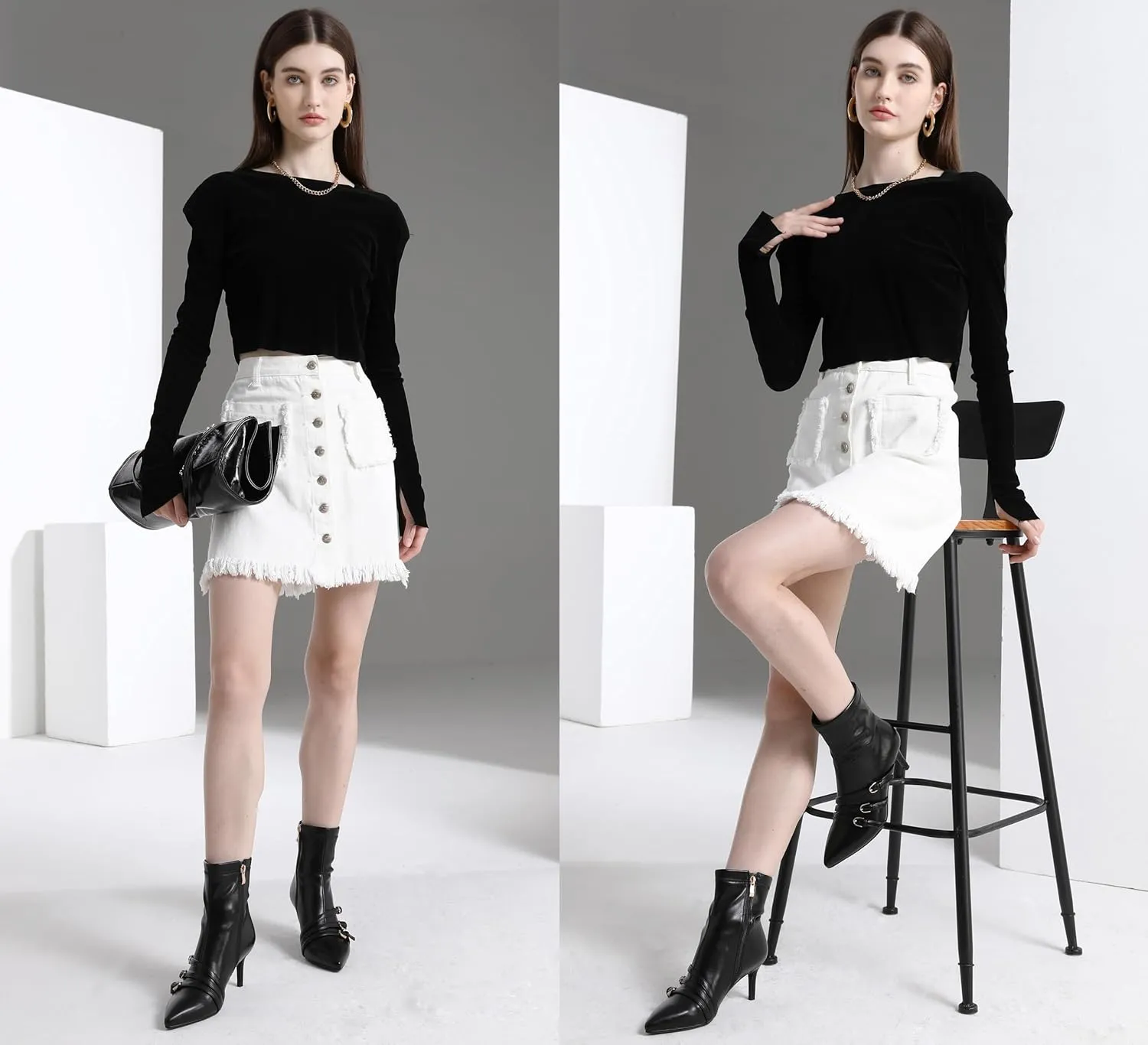 Knee High Boots for Women Strappy Buckles Stiletto Heel Pointed Toe Side Zipper Soft PU Leather Sexy Dress Long Boots and Ankle Booties