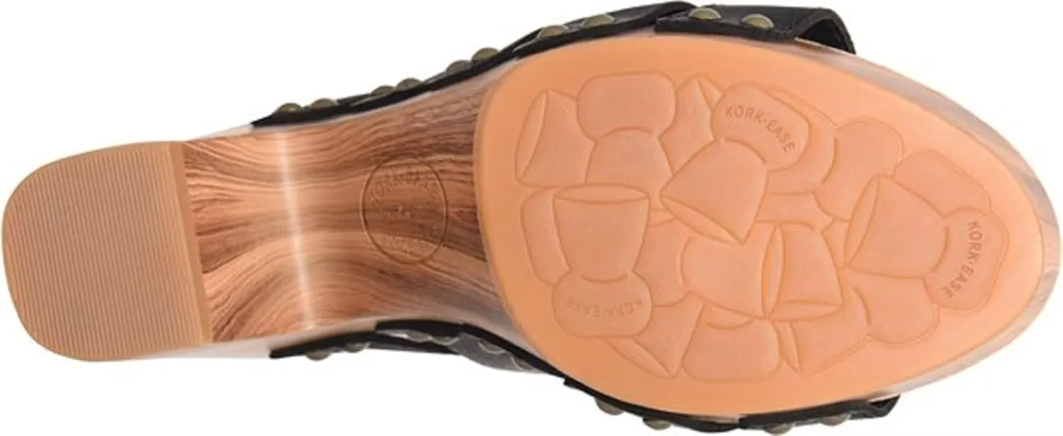 KORK-EASE Devan Women's Heeled Sandal – Hand-Burnished Woven Leather with Antiqued Rivets & Woodgrain Heel
