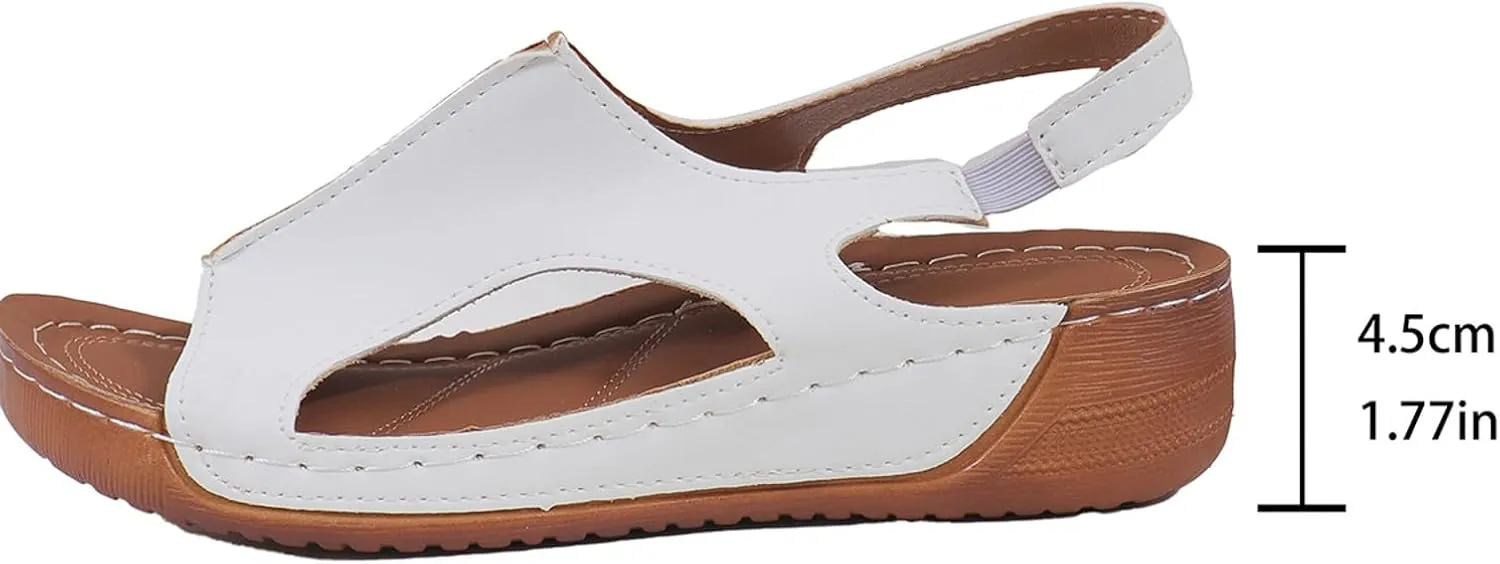 Ladies Summer Retro Pure Colour Leather Slope Heel Thick Bottom Large Size Set Foot Rhinestone Slide Sandals for Women
