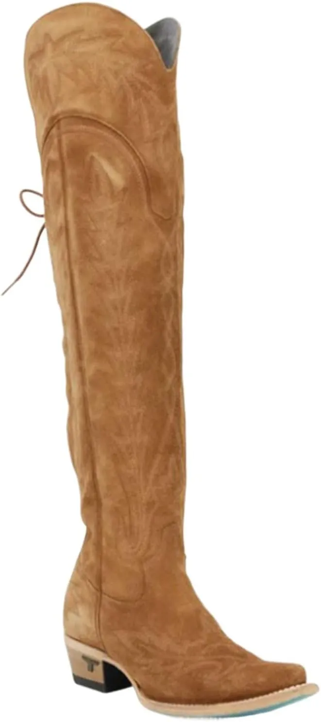 Lane Women's Lexington Suede Over The Corset Western Boot Snip Toe - LB0499G 7 1/2 M US Caramel