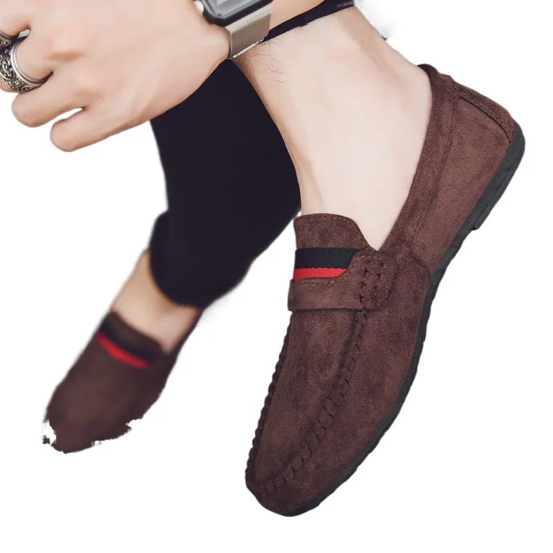 Leather soft leather soft bottom red casual men's British style work loafer beanie shoes soft leather shoes Internet celebrities