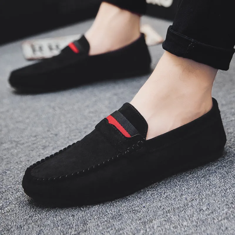 Leather soft leather soft bottom red casual men's British style work loafer beanie shoes soft leather shoes Internet celebrities