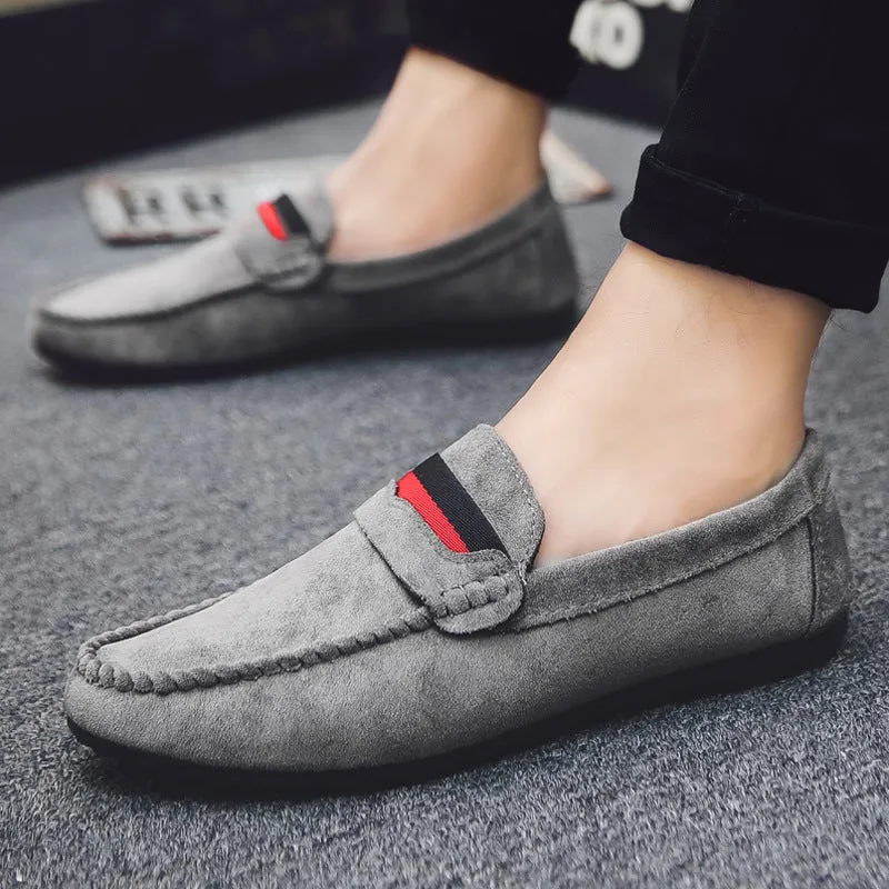 Leather soft leather soft bottom red casual men's British style work loafer beanie shoes soft leather shoes Internet celebrities
