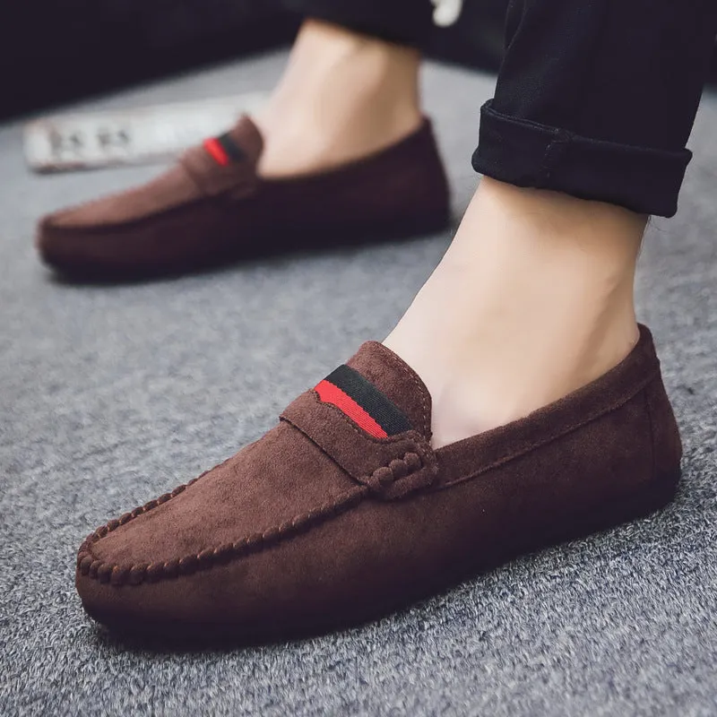 Leather soft leather soft bottom red casual men's British style work loafer beanie shoes soft leather shoes Internet celebrities