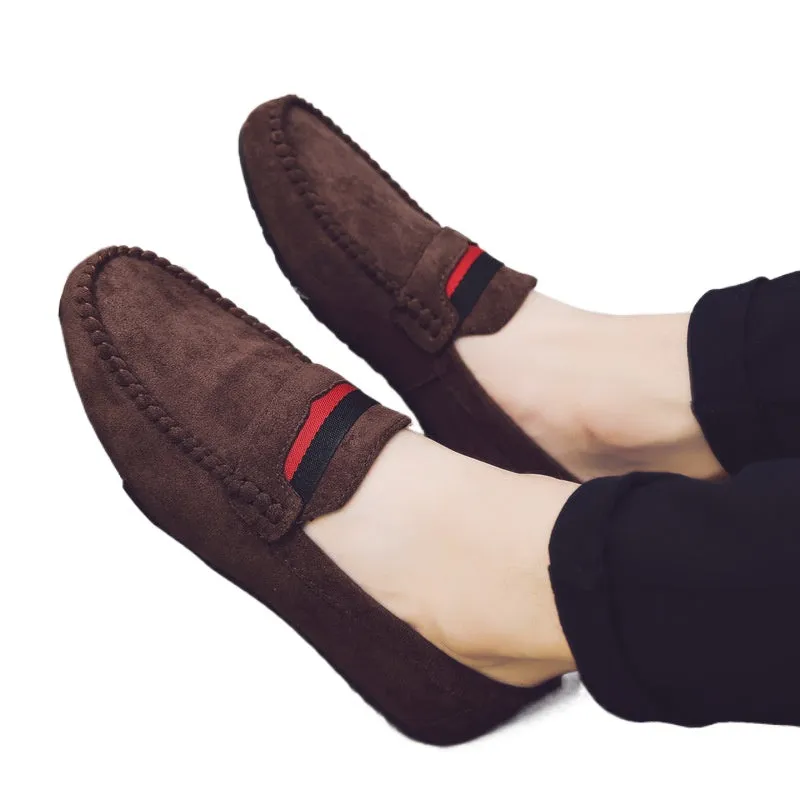 Leather soft leather soft bottom red casual men's British style work loafer beanie shoes soft leather shoes Internet celebrities