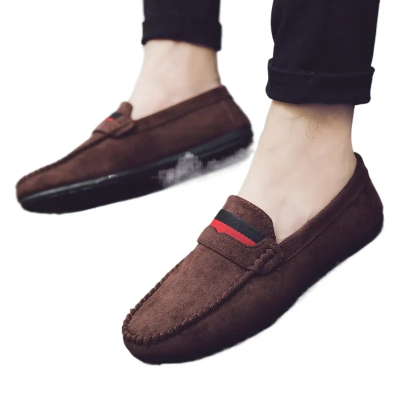 Leather soft leather soft bottom red casual men's British style work loafer beanie shoes soft leather shoes Internet celebrities