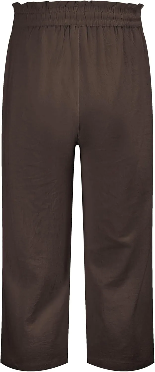 LNX Womens Linen Pants High Waisted Wide Leg Drawstring Casual Loose Trousers with Pockets