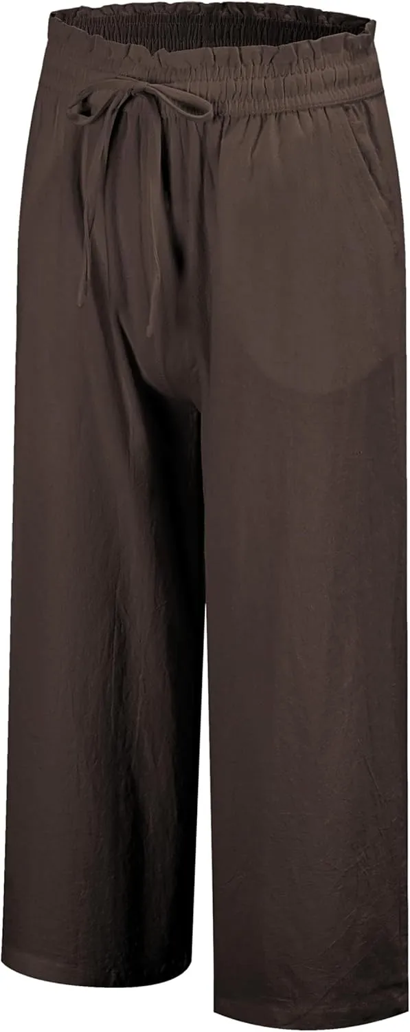 LNX Womens Linen Pants High Waisted Wide Leg Drawstring Casual Loose Trousers with Pockets