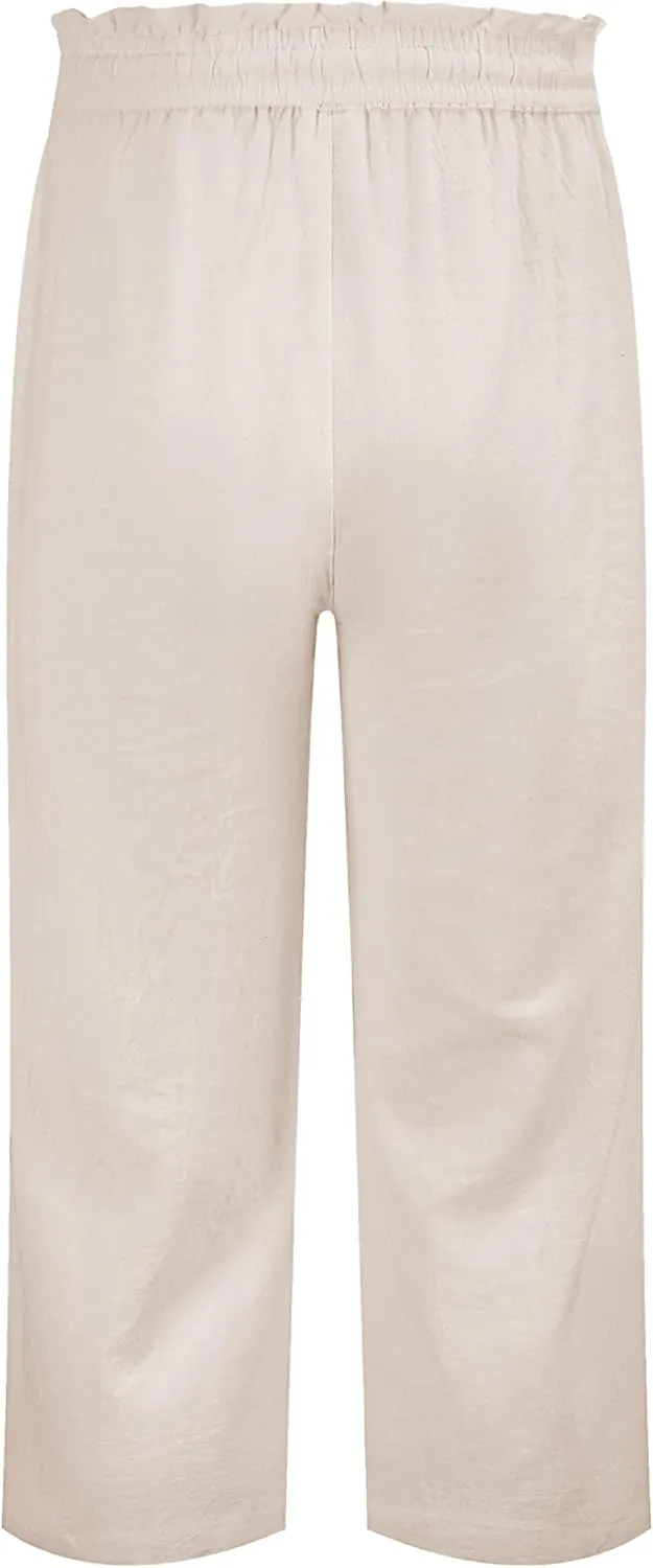 LNX Womens Linen Pants High Waisted Wide Leg Drawstring Casual Loose Trousers with Pockets