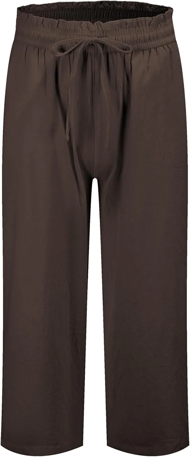 LNX Womens Linen Pants High Waisted Wide Leg Drawstring Casual Loose Trousers with Pockets