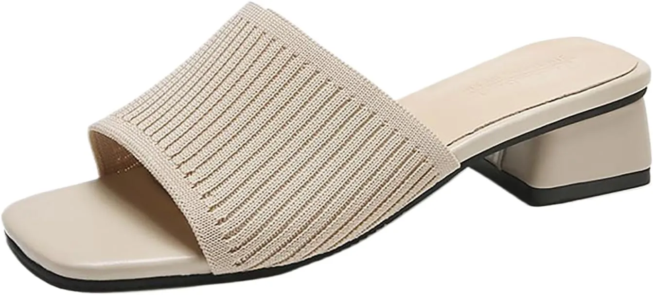 Low Heel Sandals for Women Square Open Toe Heel Mules Chunky Block Low Heel Slip On Slides Fish Mouth Open Toe Slip-on Slipper Casual Holiday Party Sandals