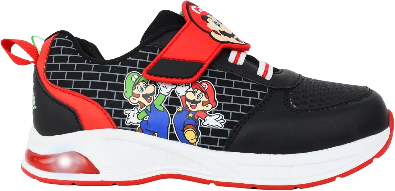 Mario and Luigi Kids Sneakers Boys Light Up Hook and Loop