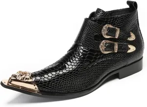 Men Ankle Chelsea Boots Stylish Dress Party Handmade Genuine Leather Western Boot Metal Pointed Toe Double Monk Straps Cowboy Boots for Men ?