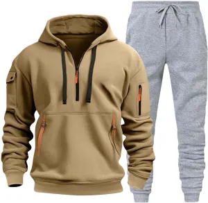 Mens 2 Piece Outfits Sweatsuit Oversized Sweatshirt Lounge Sets Baggy Sweatpants Fall Orange Tracksuit with Pockets