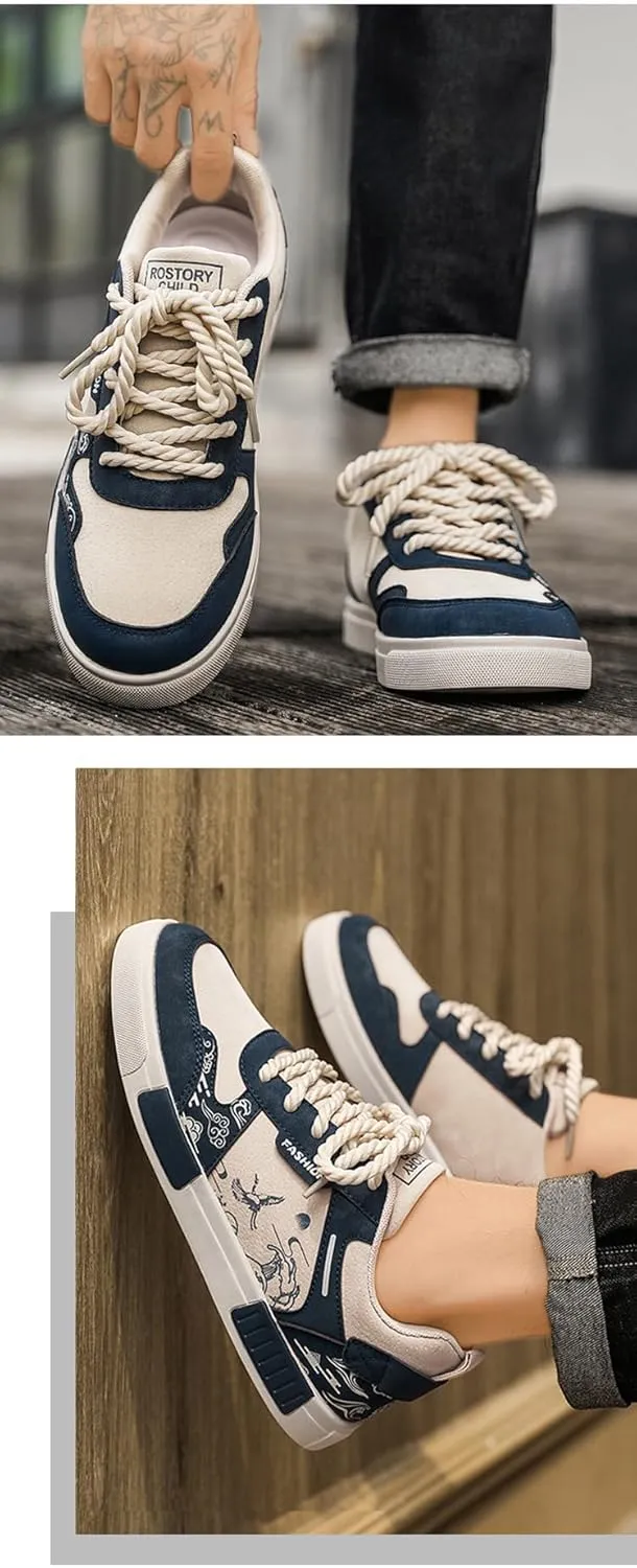 Men's Big Size Canvas Sneakers (US 39-47) | Elastic Closure Slip-On Shoes with Snake Print & Breathable Mesh | Casual Winter Shoes for Youth