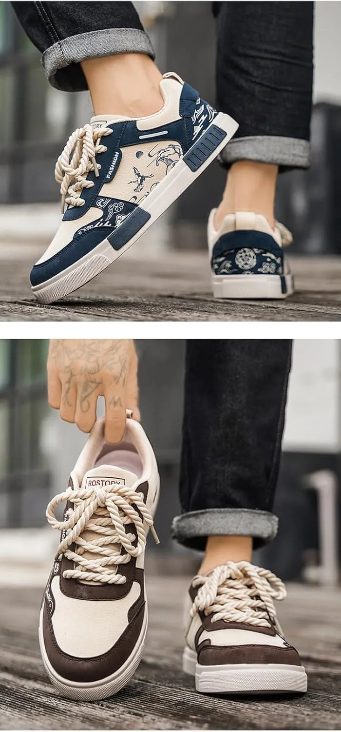 Men's Big Size Canvas Sneakers (US 39-47) | Elastic Closure Slip-On Shoes with Snake Print & Breathable Mesh | Casual Winter Shoes for Youth