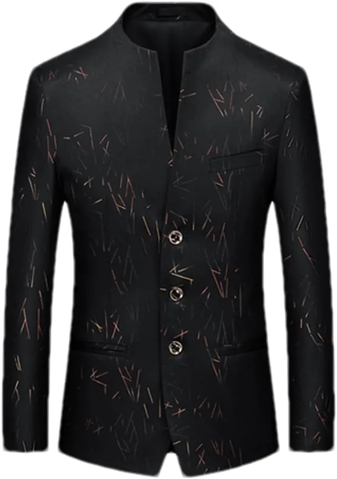 Men's Casual Slim Single Breasted Personalized Print Slim Fit Suit Dress Blazers Jacket Coat