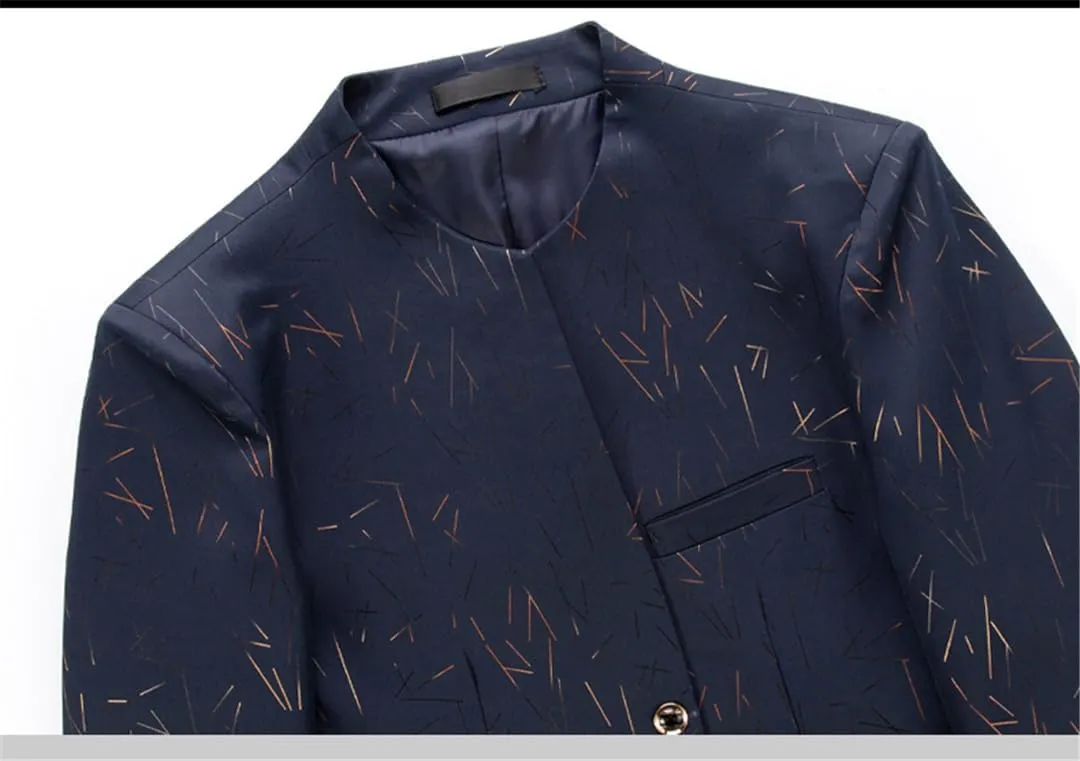 Men's Casual Slim Single Breasted Personalized Print Slim Fit Suit Dress Blazers Jacket Coat