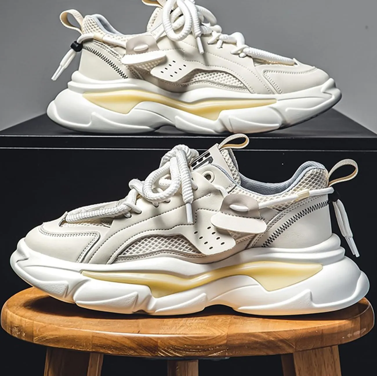Mens Chunky Walking Shoes Fashion Colorblock Sneakers Lightweight Breathable Retro Casual Shoes
