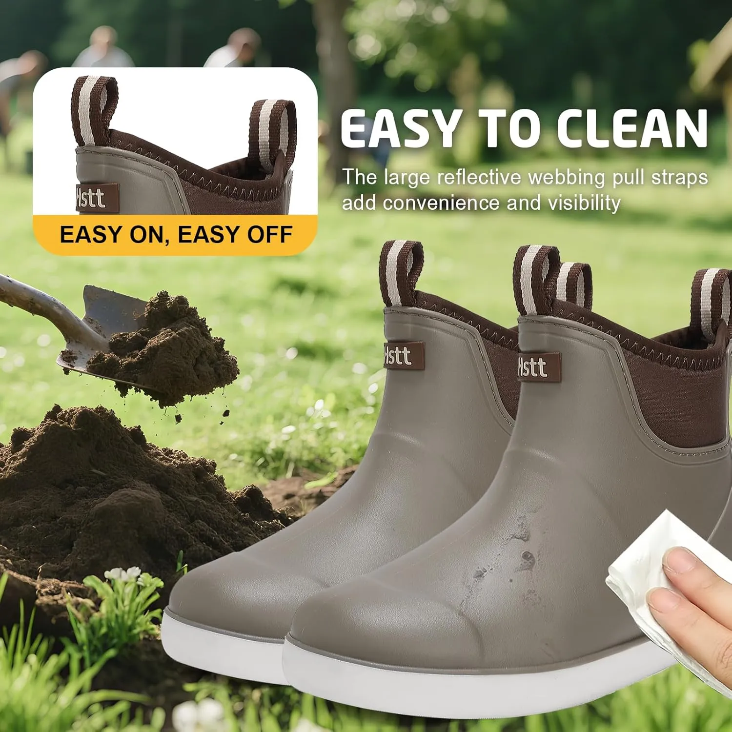 Men's Deck Boots Waterproof Fishing Rain Boots, Anti-Slip Rubber Boots Ankle Booties, High-Performance Footwear Chelsea Boots for Gardening Boating Camping Sailing