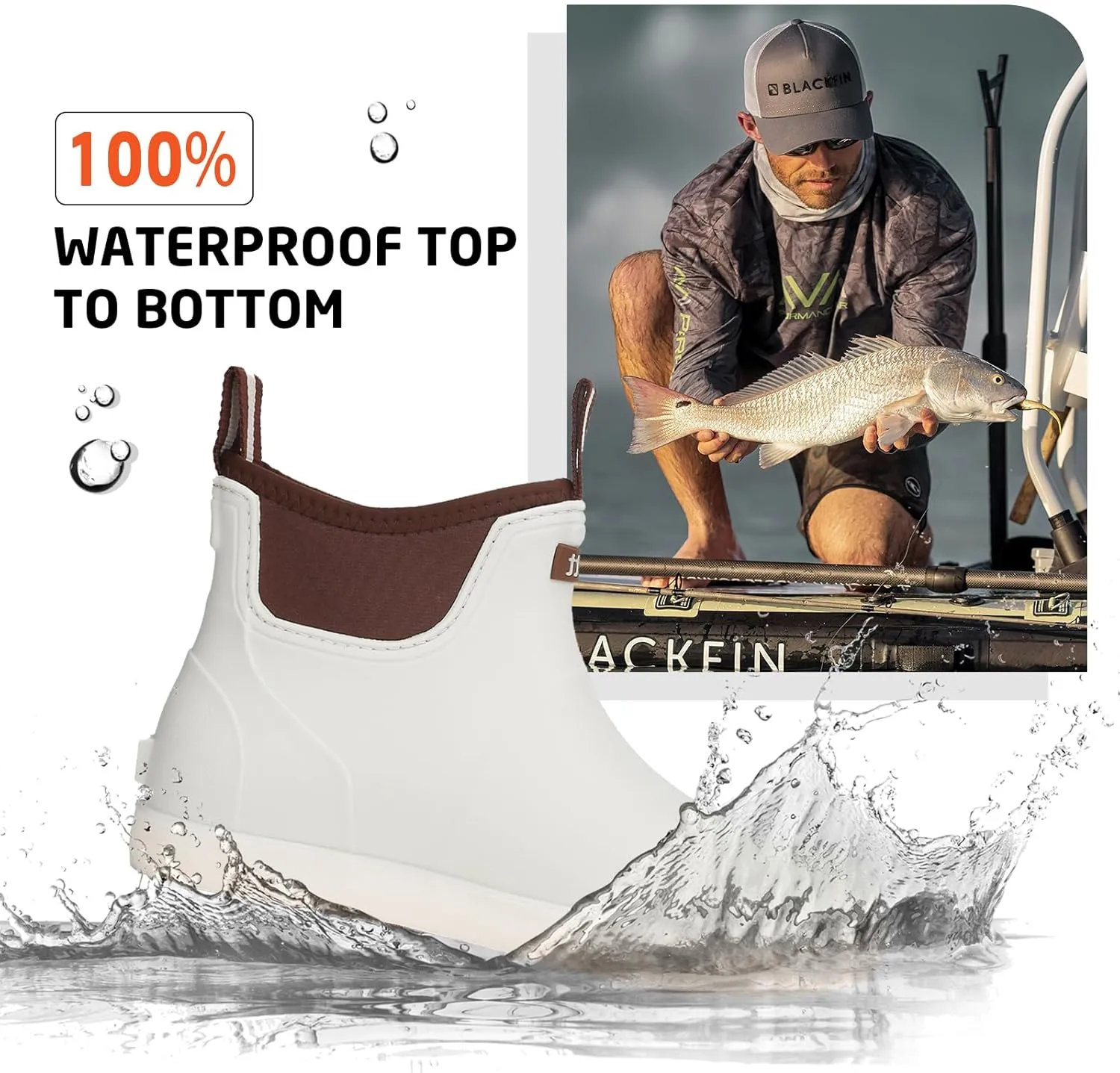 Men's Deck Boots Waterproof Fishing Rain Boots, Anti-Slip Rubber Boots Ankle Booties, High-Performance Footwear Chelsea Boots for Gardening Boating Camping Sailing