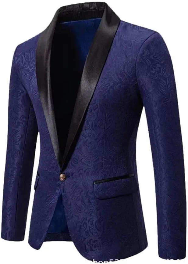 Men’S European Jacquard Single Breasted Wedding Blazer Jacket with Long Sleeve Regular Length for Banquet