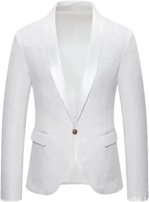 Men’S European Jacquard Single Breasted Wedding Blazer Jacket with Long Sleeve Regular Length for Banquet