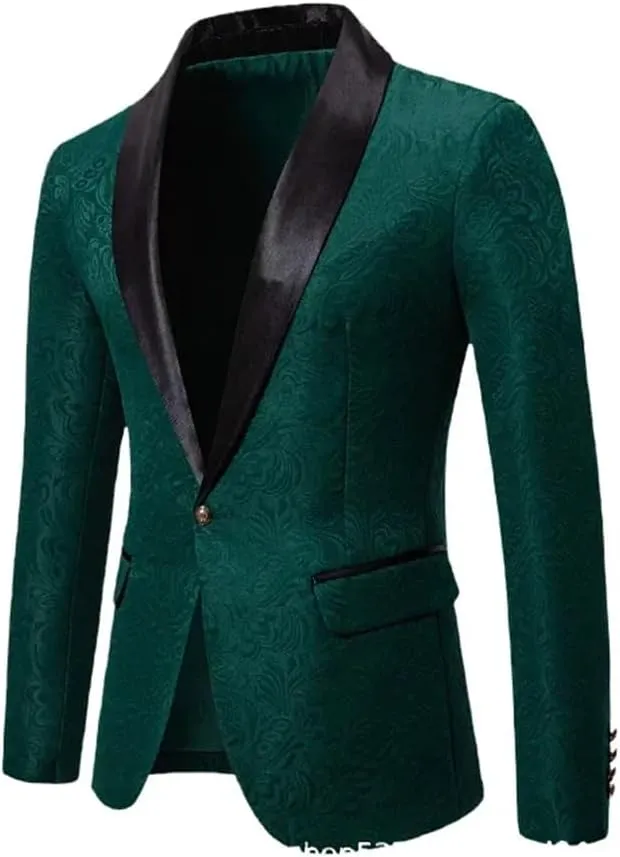 Men’S European Jacquard Single Breasted Wedding Blazer Jacket with Long Sleeve Regular Length for Banquet