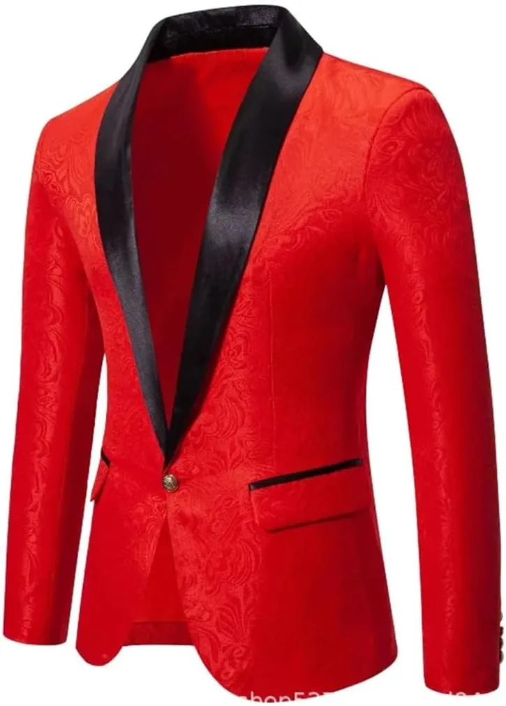 Men’S European Jacquard Single Breasted Wedding Blazer Jacket with Long Sleeve Regular Length for Banquet