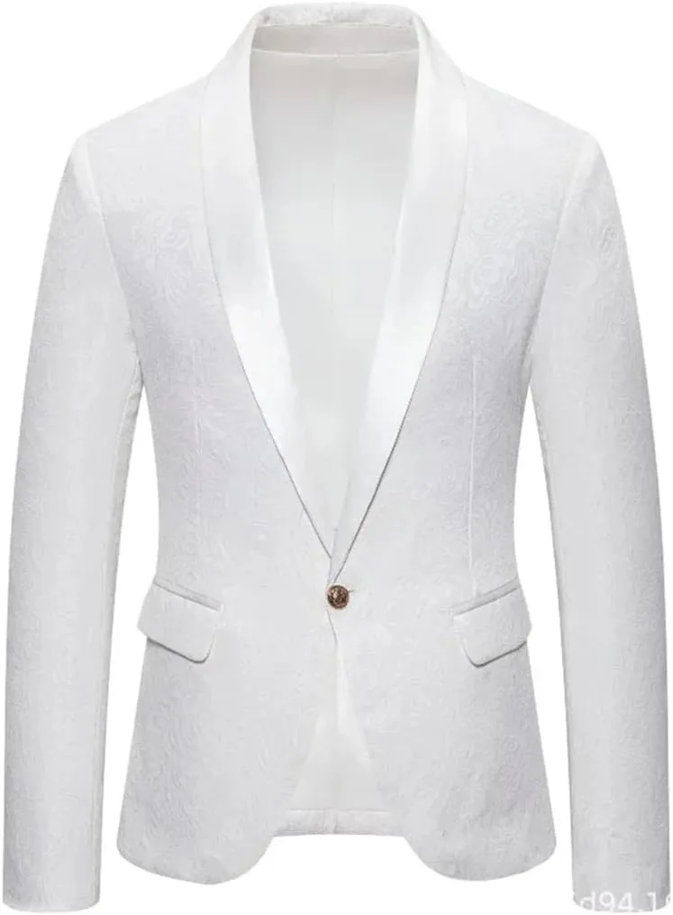 Men’S European Jacquard Single Breasted Wedding Blazer Jacket with Long Sleeve Regular Length for Banquet