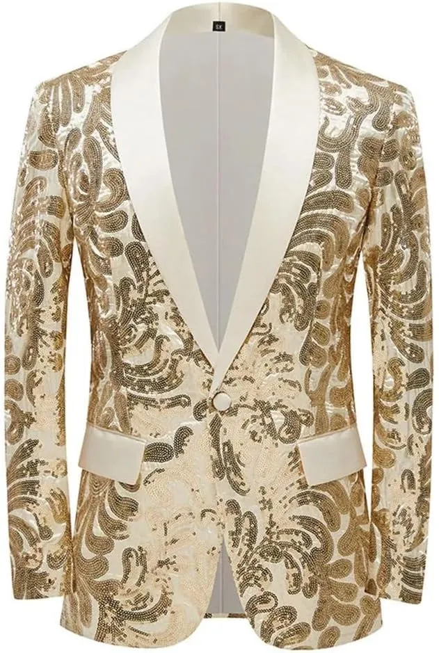Men’S Fashion Sequin Color Suit Jacket with Single Breasted Closure Long Sleeve Casual Blazer for Wedding