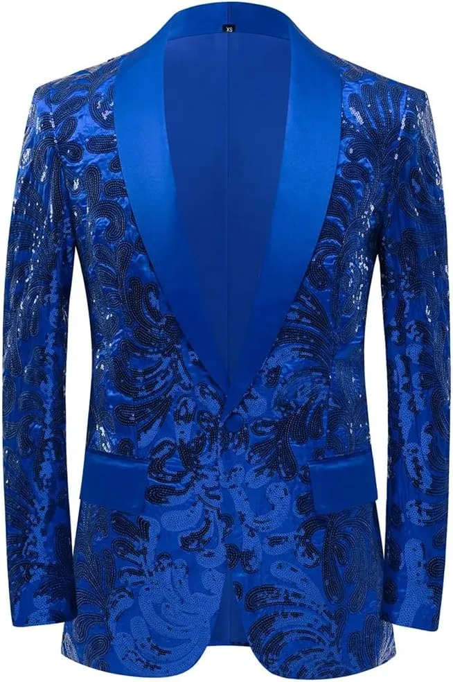 Men’S Fashion Sequin Color Suit Jacket with Single Breasted Closure Long Sleeve Casual Blazer for Wedding