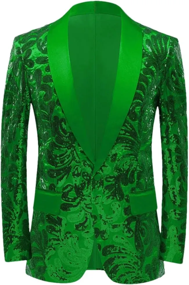 Men’S Fashion Sequin Color Suit Jacket with Single Breasted Closure Long Sleeve Casual Blazer for Wedding