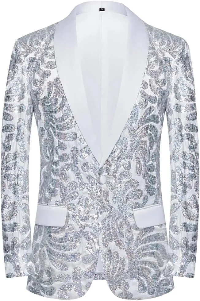 Men’S Fashion Sequin Color Suit Jacket with Single Breasted Closure Long Sleeve Casual Blazer for Wedding