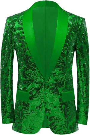 Men’S Fashion Sequin Color Suit Jacket with Single Breasted Closure Long Sleeve Casual Blazer for Wedding