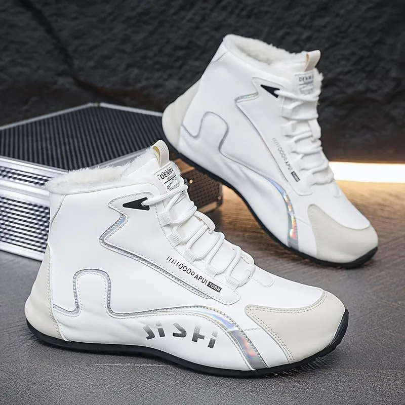 Men's High-Top Winter Snow Boots with Fleece Lining - Street Style Fashion Popular Graphic - Durable PU Upper & Rubber Sole - Lace-Up Round Toe Outdoor Hiking Boots for Fall/Winter
