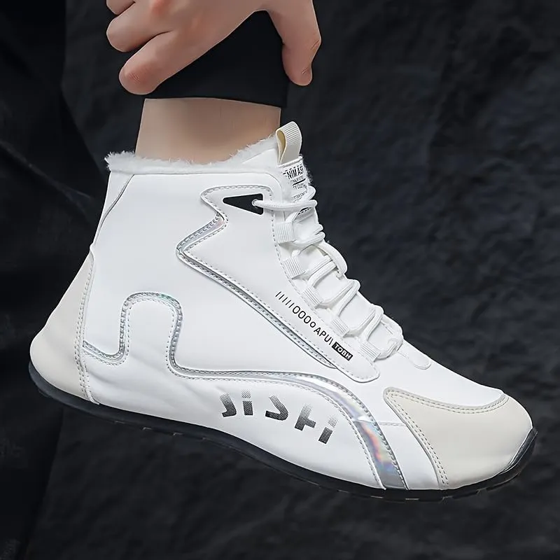 Men's High-Top Winter Snow Boots with Fleece Lining - Street Style Fashion Popular Graphic - Durable PU Upper & Rubber Sole - Lace-Up Round Toe Outdoor Hiking Boots for Fall/Winter