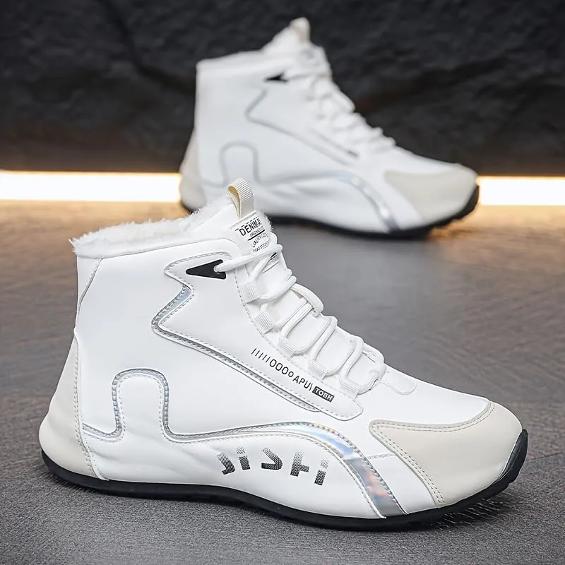 Men's High-Top Winter Snow Boots with Fleece Lining - Street Style Fashion Popular Graphic - Durable PU Upper & Rubber Sole - Lace-Up Round Toe Outdoor Hiking Boots for Fall/Winter