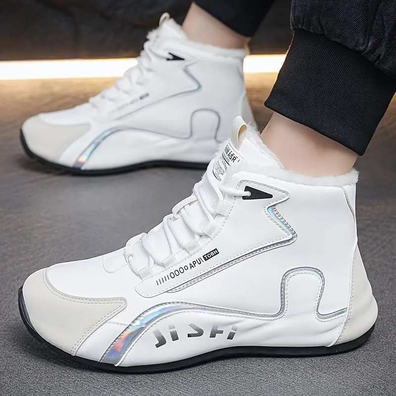 Men's High-Top Winter Snow Boots with Fleece Lining - Street Style Fashion Popular Graphic - Durable PU Upper & Rubber Sole - Lace-Up Round Toe Outdoor Hiking Boots for Fall/Winter