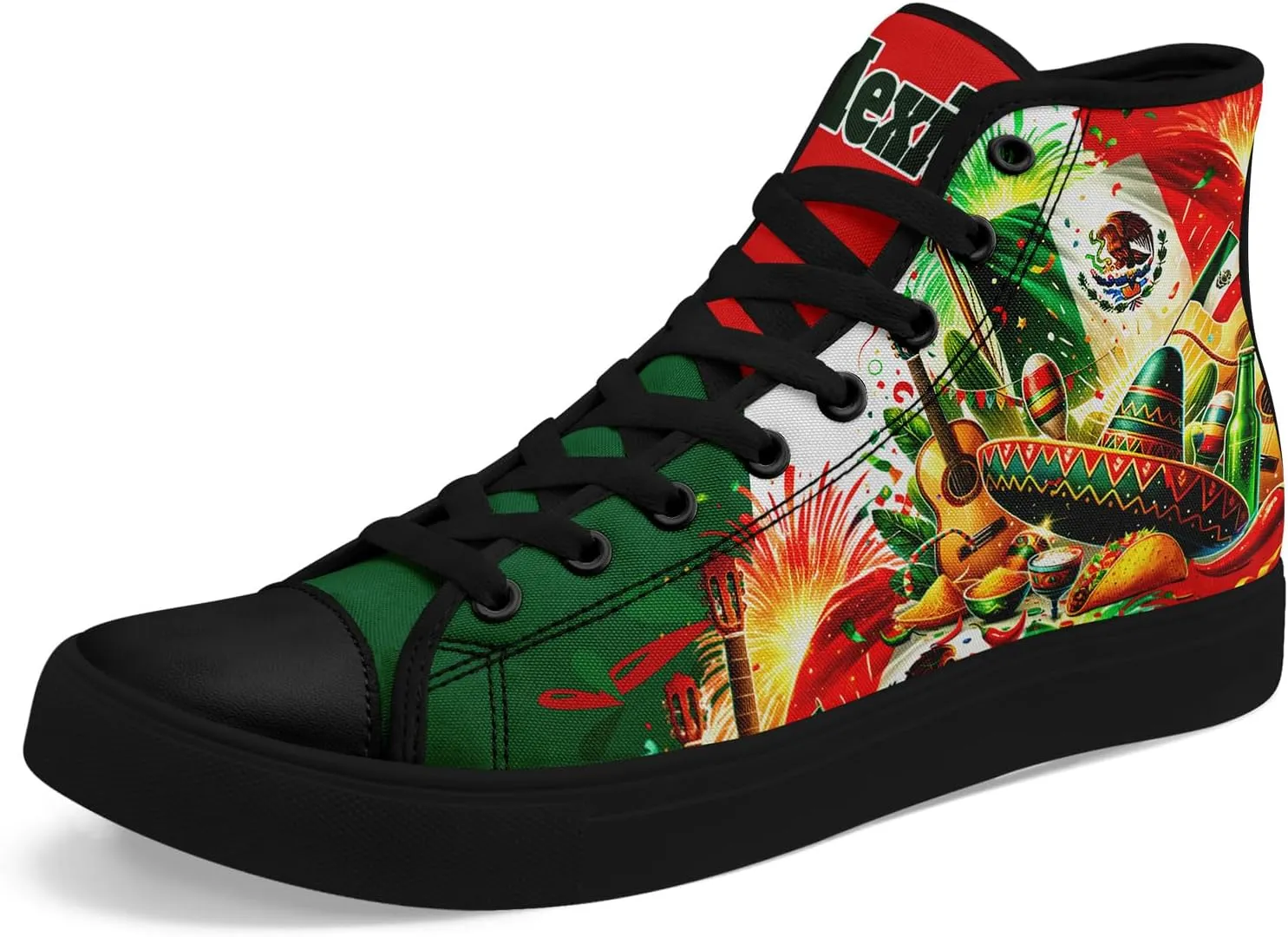 Men's Mexican Flag High-Top Canvas Sneakers Women's Mexico Lace-Up Shoes Gift Comfortable Stylish Streetwear Footwear