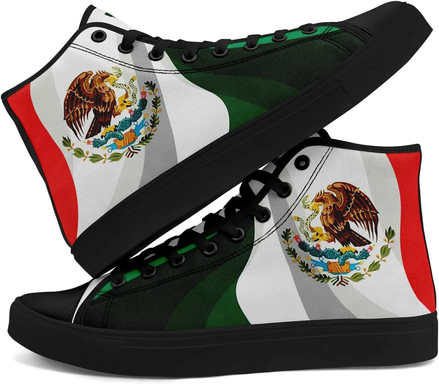 Men's Mexican Flag High-Top Canvas Sneakers Women's Mexico Lace-Up Shoes Gift Comfortable Stylish Streetwear Footwear