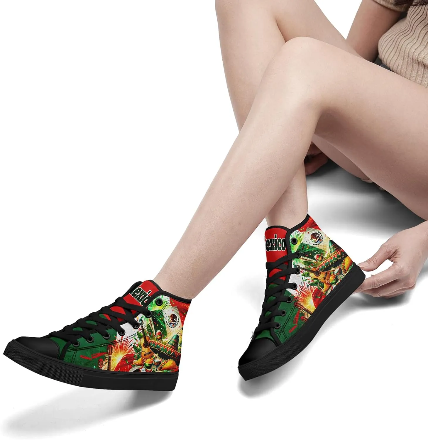 Men's Mexican Flag High-Top Canvas Sneakers Women's Mexico Lace-Up Shoes Gift Comfortable Stylish Streetwear Footwear