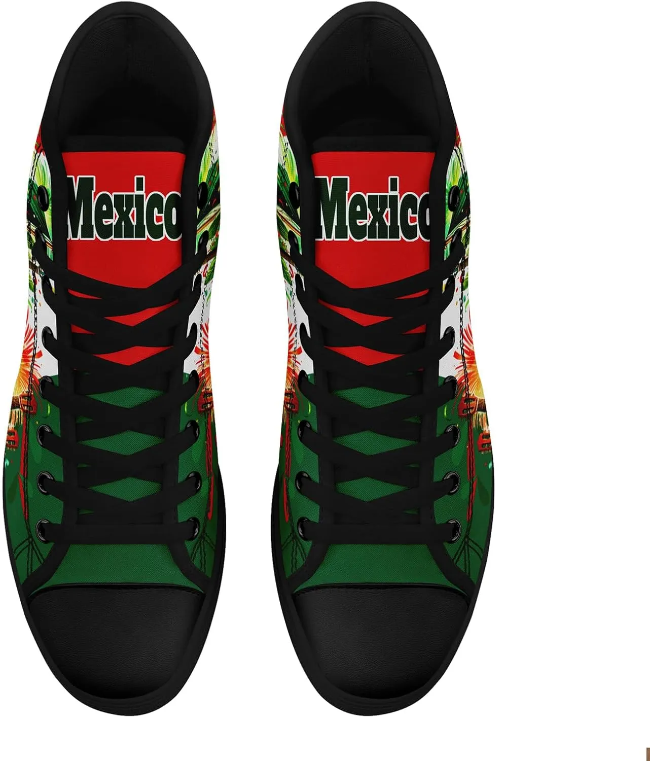 Men's Mexican Flag High-Top Canvas Sneakers Women's Mexico Lace-Up Shoes Gift Comfortable Stylish Streetwear Footwear