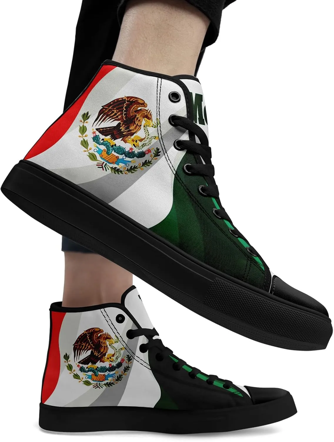 Men's Mexican Flag High-Top Canvas Sneakers Women's Mexico Lace-Up Shoes Gift Comfortable Stylish Streetwear Footwear