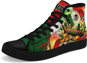Men's Mexican Flag High-Top Canvas Sneakers Women's Mexico Lace-Up Shoes Gift Comfortable Stylish Streetwear Footwear