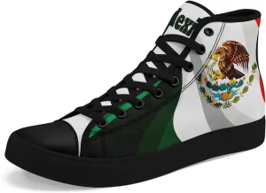 Men's Mexican Flag High-Top Canvas Sneakers Women's Mexico Lace-Up Shoes Gift Comfortable Stylish Streetwear Footwear