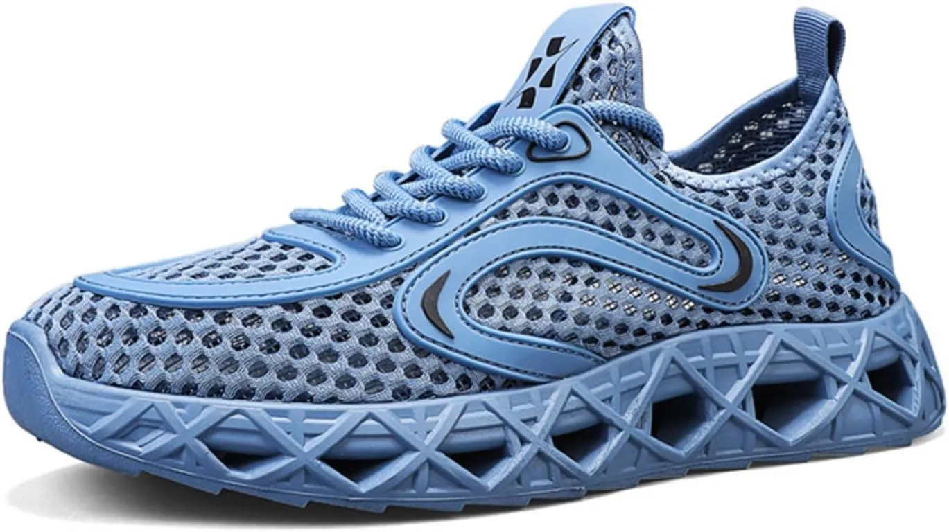Men's Quick-Dry Breathable Hiking Shoes - Mesh Sneakers with Geometric Cutout Sole & Anti-Slip Traction for Trail Running Summer Wetland Trekking Adjustable Heel Pull Tab Lightweight Design