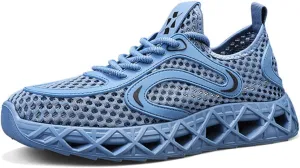 Men's Quick-Dry Breathable Hiking Shoes - Mesh Sneakers with Geometric Cutout Sole & Anti-Slip Traction for Trail Running Summer Wetland Trekking Adjustable Heel Pull Tab Lightweight Design